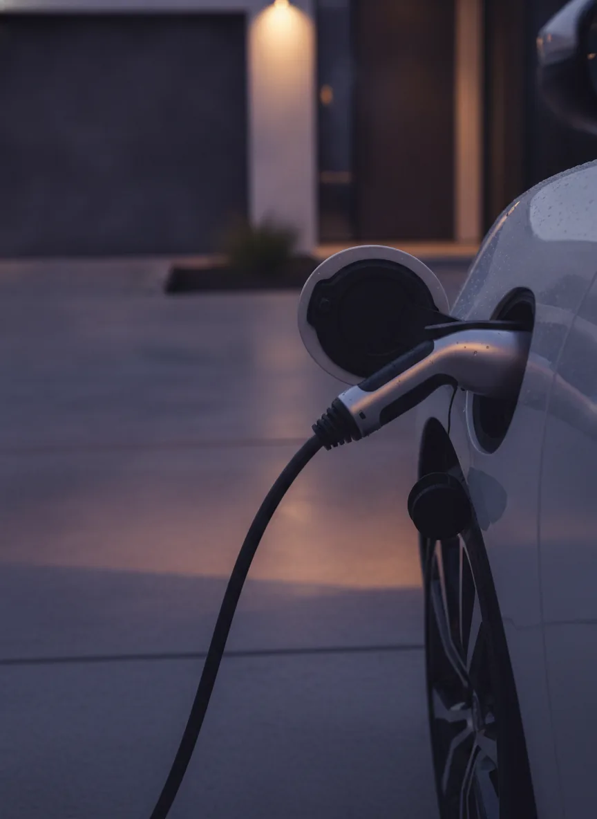 Elektrische auto laadt op bij een woning